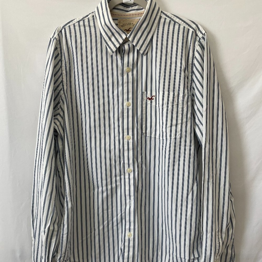 Hollister California Mens White Collared Button Up Striped Shirt Size XL